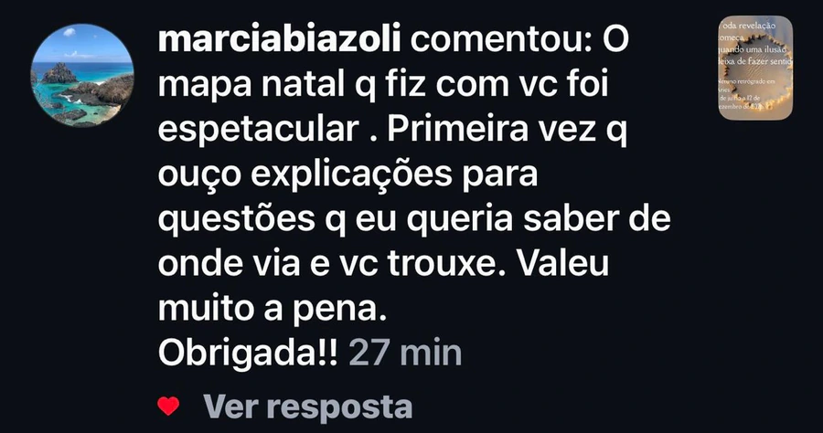 Comentário original de Márcia Biazoli no Instagram